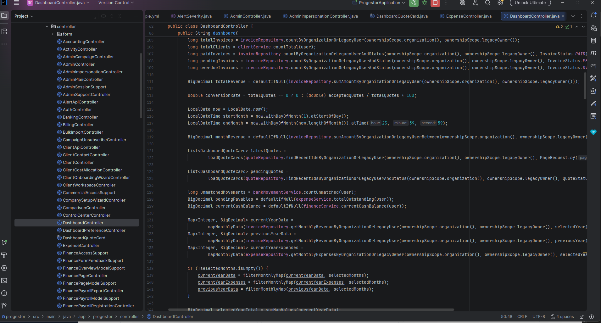 DashboardController.java